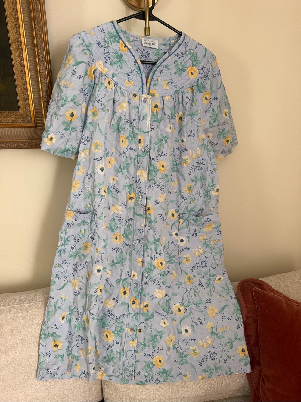 Vanity Fair Light Blue Floral Button-Front Robe Vintage